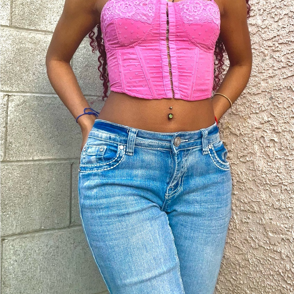 Y2K Pink heart Lace Corset Top